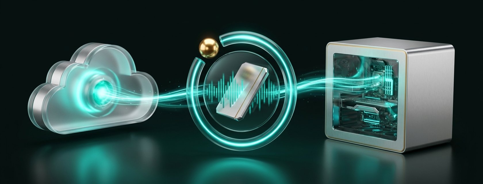 VivixCore Cloud, your own API key, and a local machine, connected by glowing data streams.